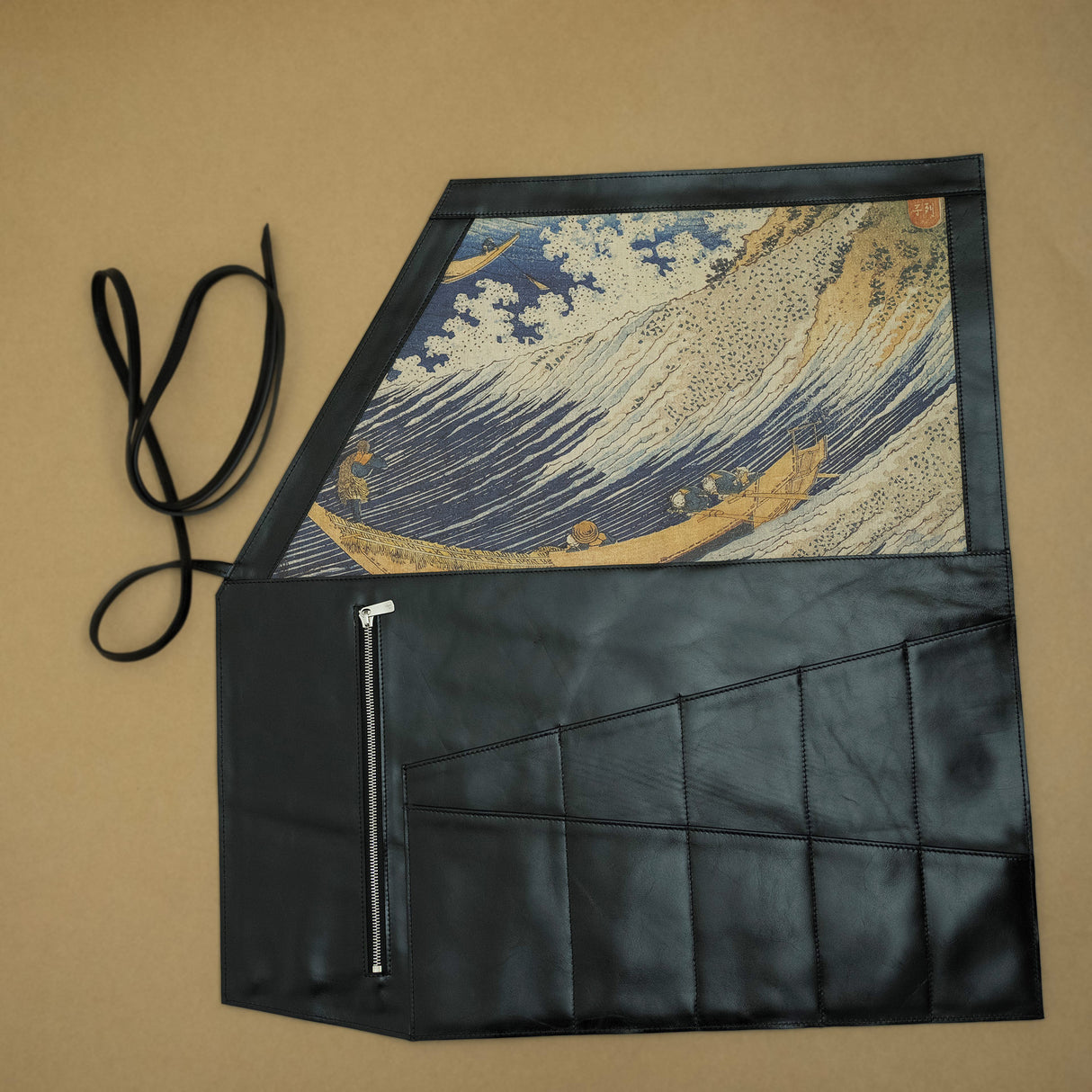 Leather Knife Roll Hokusai Theme 10 Slot by Jiu Studio
