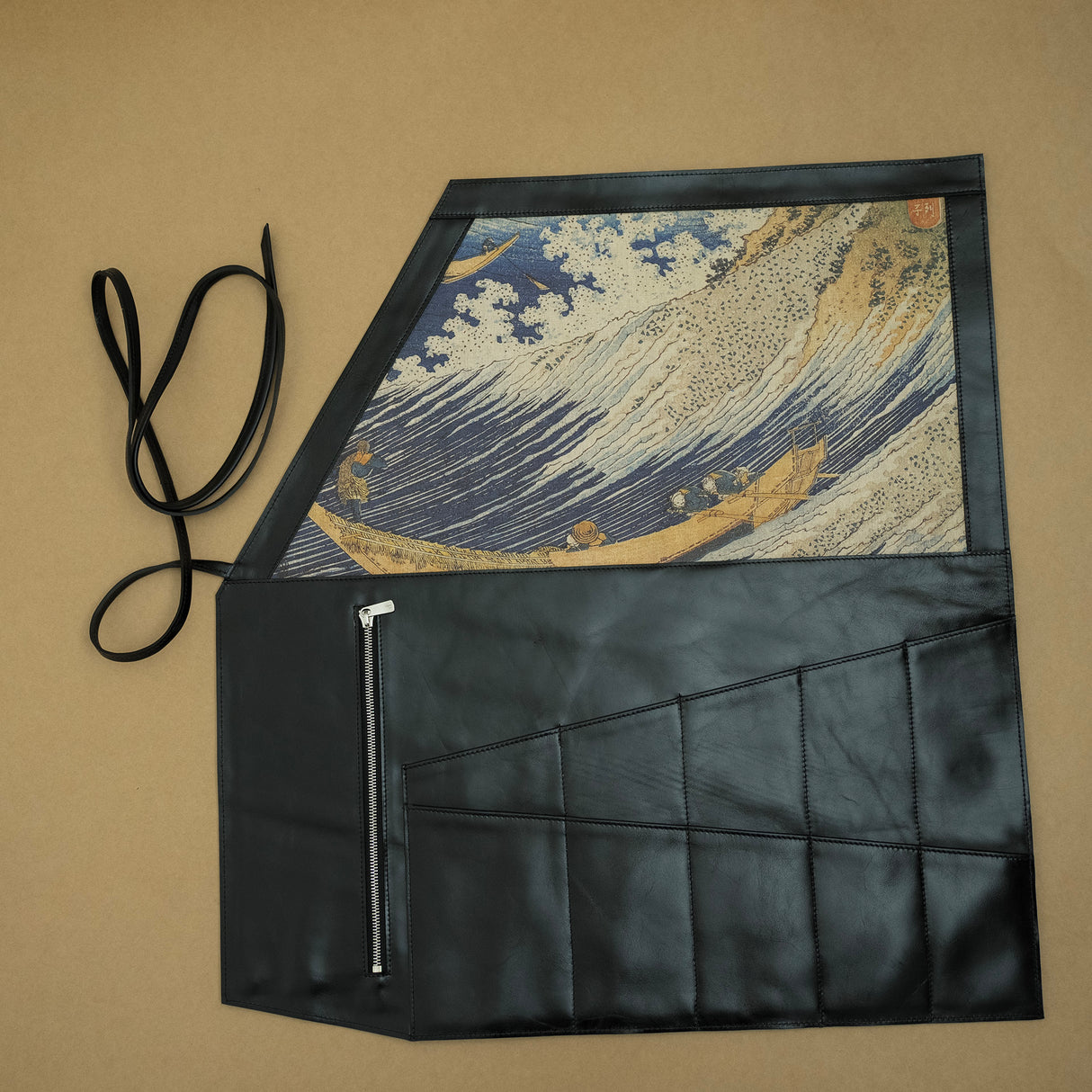 Leather Knife Roll Hokusai Theme 10 Slot by Jiu Studio