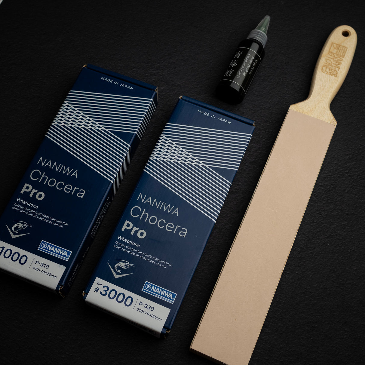 Naniwa Professional 1K / 3K 日本砥石搭配皮革拋光皮套裝