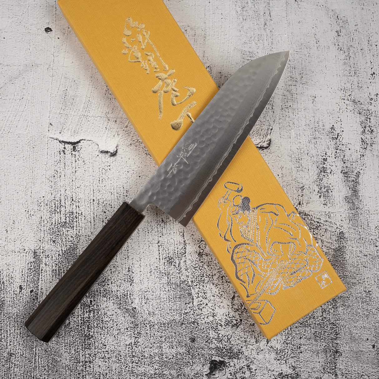 Masutani Kokuryu VG10 Damascus Tsuchime Santoku 170mm WA Handle