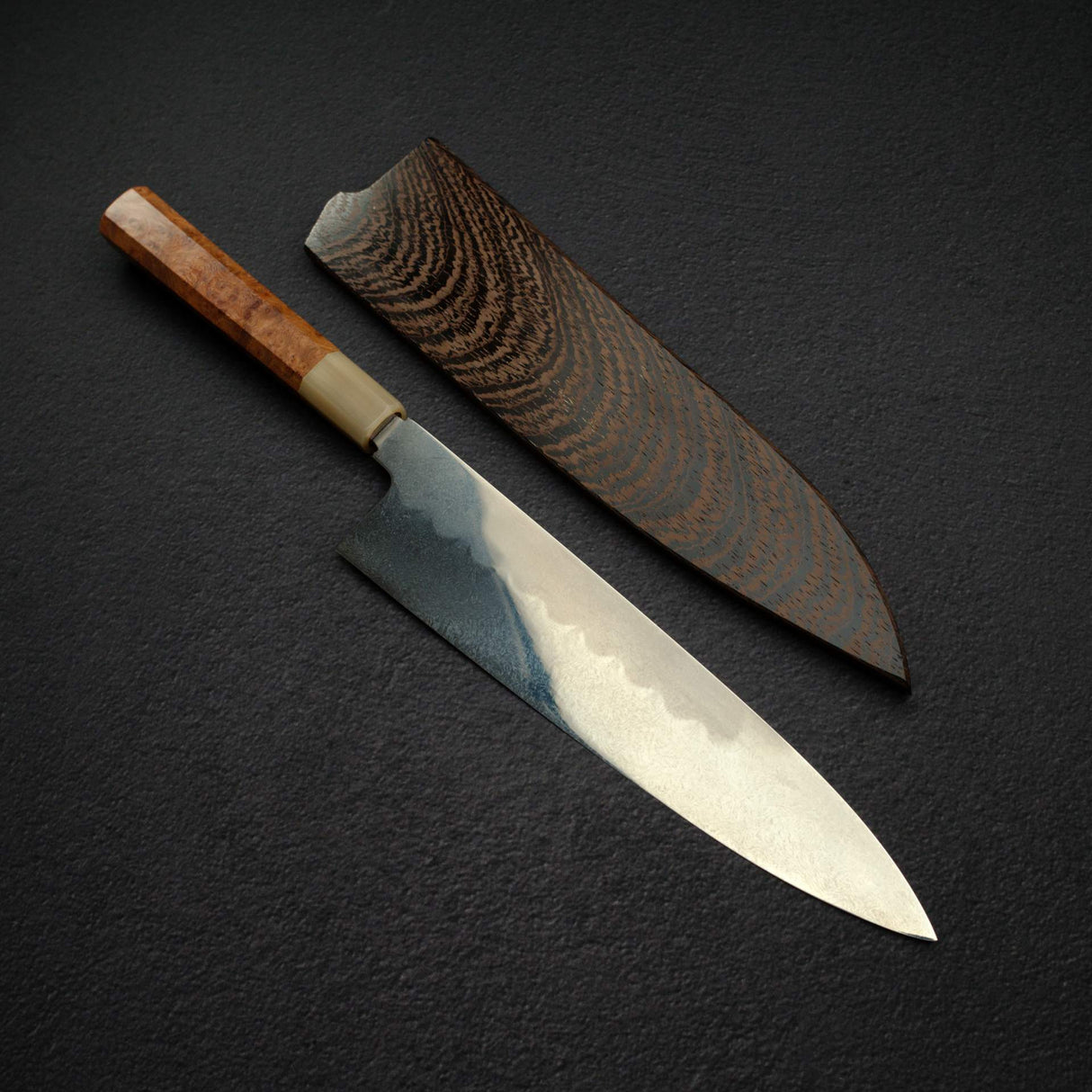 XINGUO Aogami Super Honyaki Gyuto 240mm Marble Ferrule Amboyna Burl Handle with Saya
