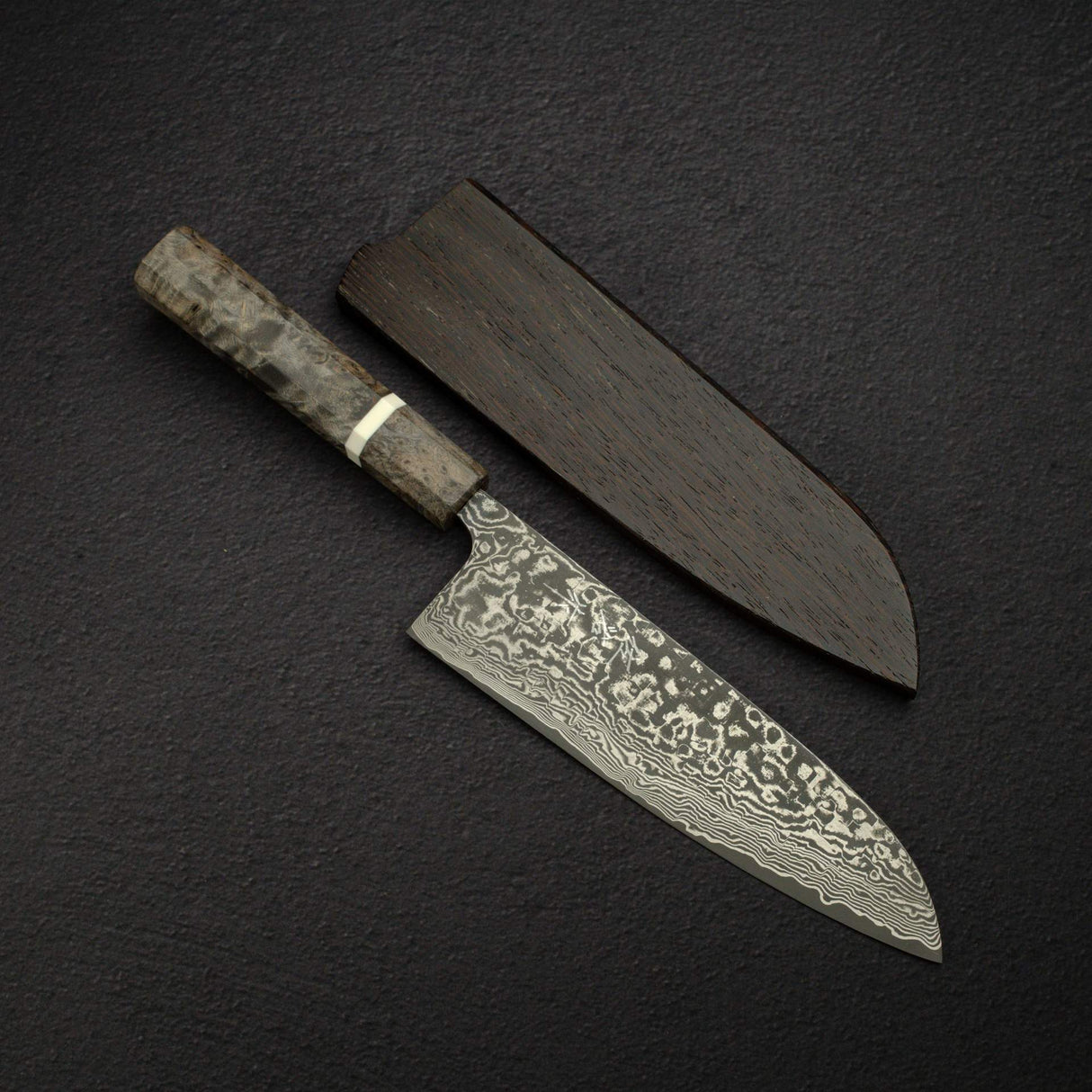 Takeshi Saji SG2 Black Damascus Santoku 180mm Birchwood Handle