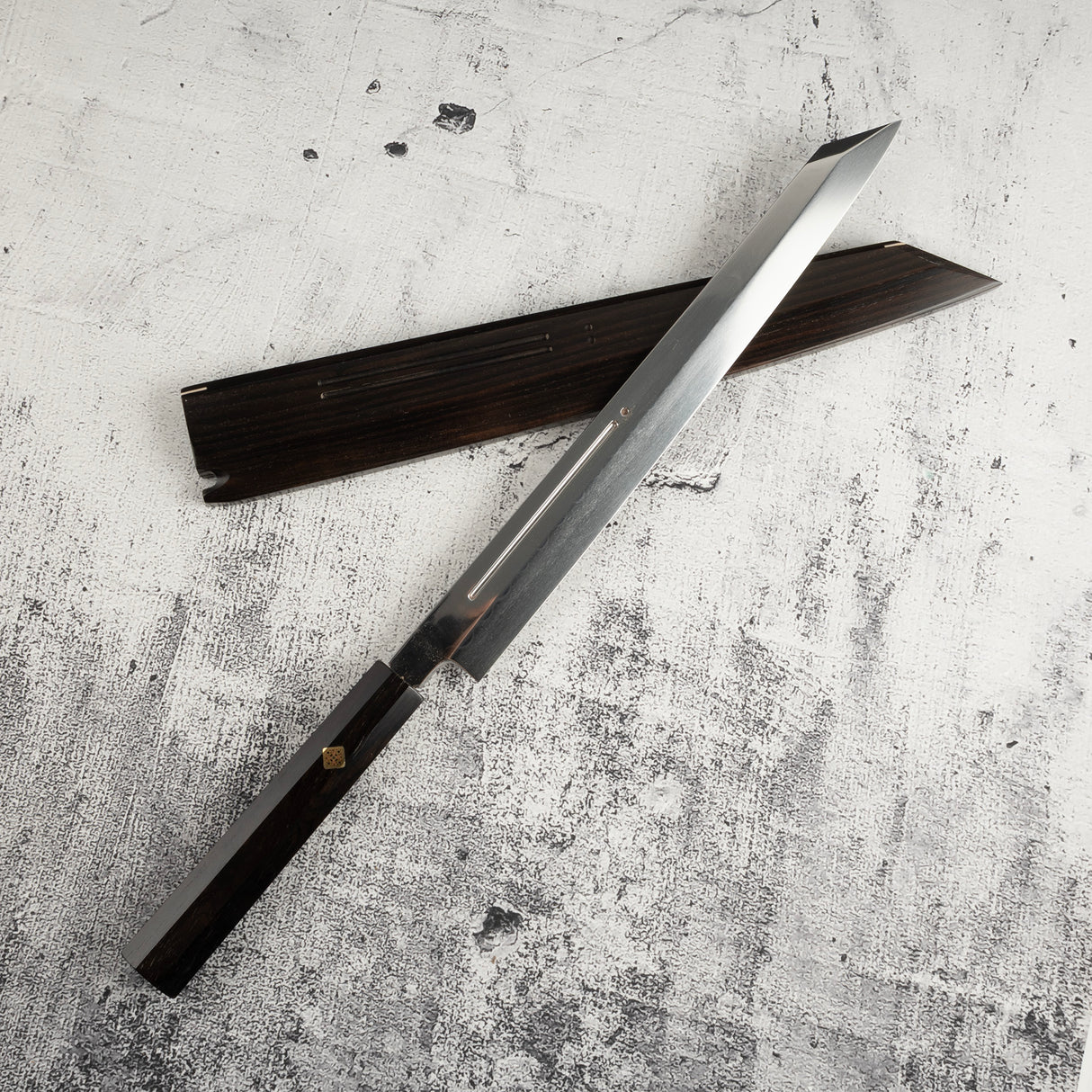 珍稀:池田義一 Blue #1 水本燒K型柳刃300mm 血槽烏木套裝