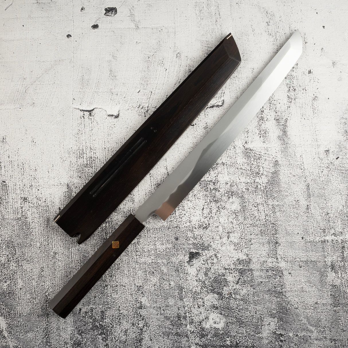 珍品:池田美和一本燒富士山刃文先丸蛸引 300mm 手工研磨霞仕上