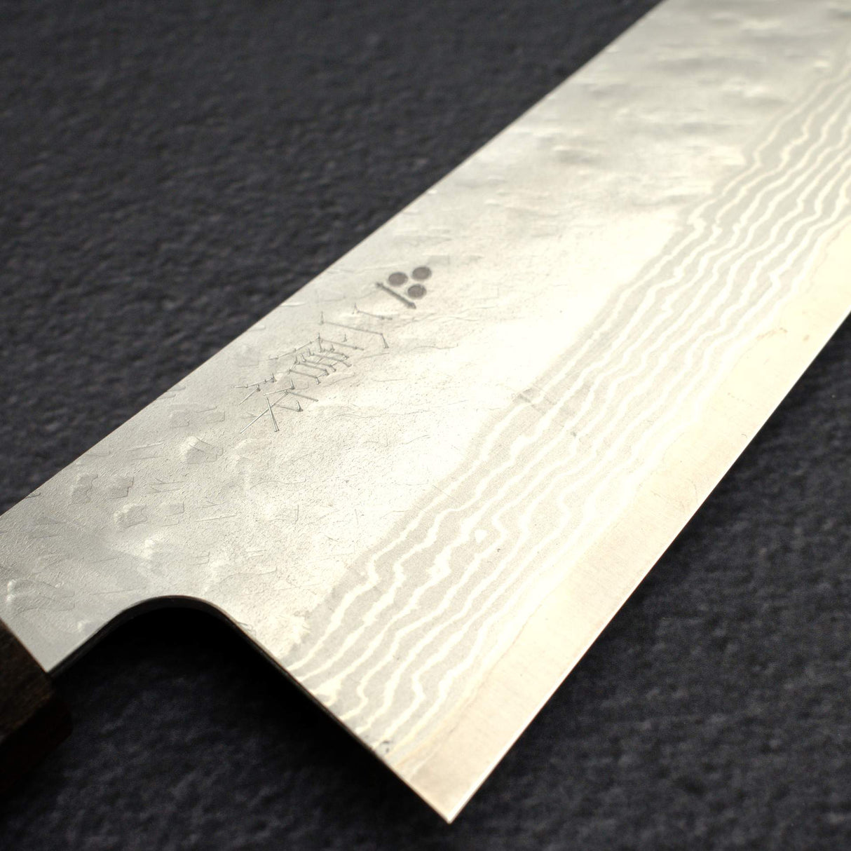 Nigara VG10 Damascus Tsuchime K-tip Gyuto 240mm Black Chacate Handle