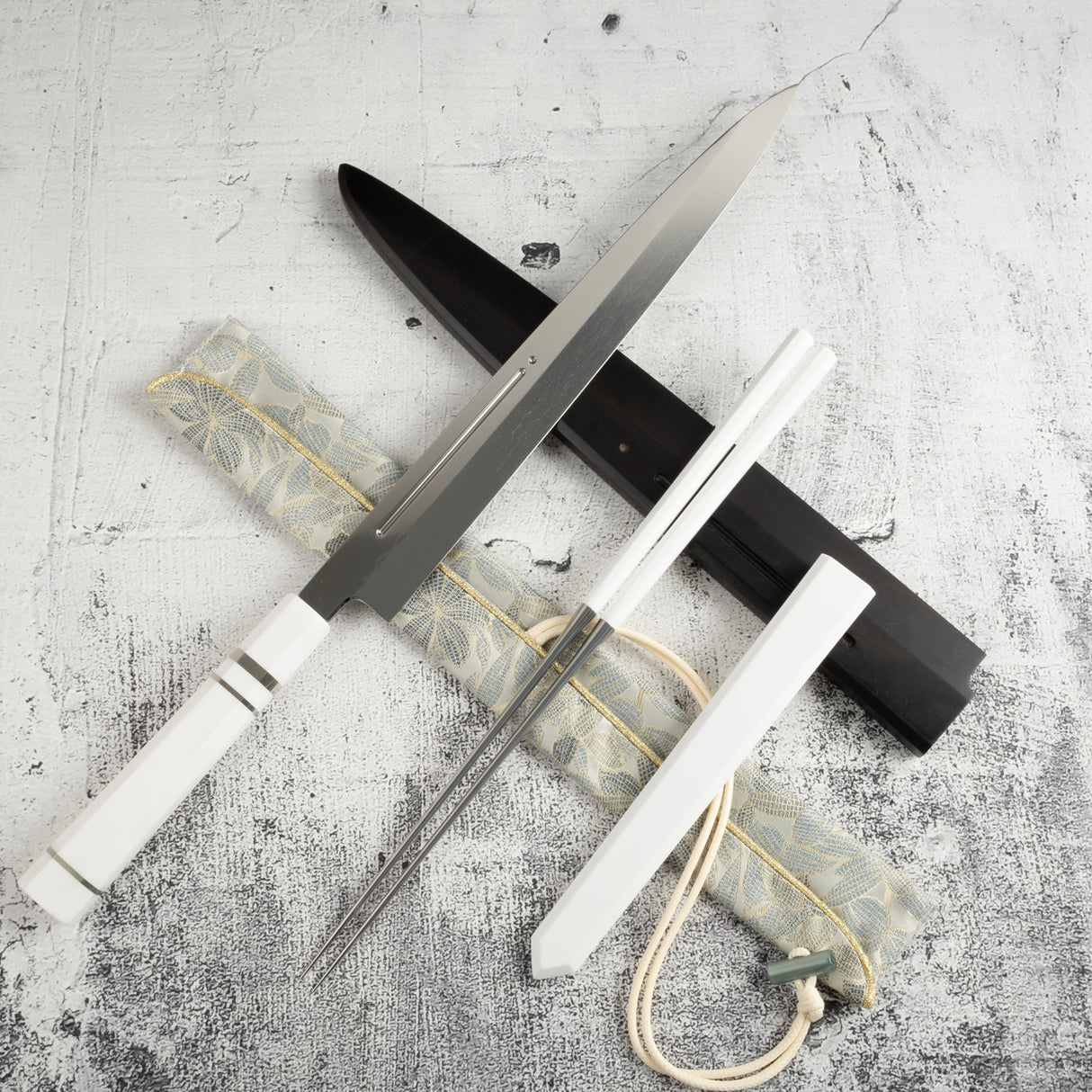 珍稀:池田義一 Blue #1 水本燒K型柳刃300mm 血槽 Pau Rosa套裝