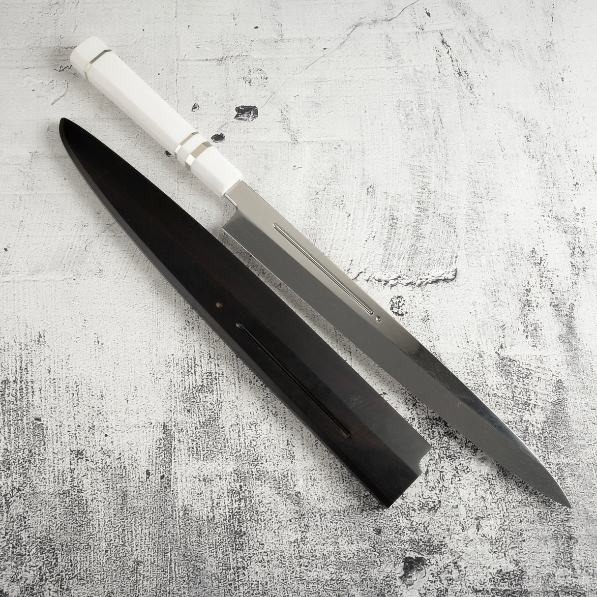 珍稀:池田義一 Blue #1 水本燒K型柳刃300mm 血槽 Pau Rosa套裝