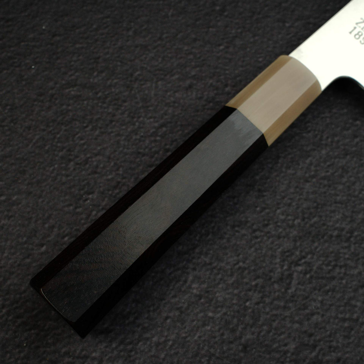 Sukenari ZDP-189 Hairline Santoku 195mm, Ebony Handle with Blonde/Marble Ferrule