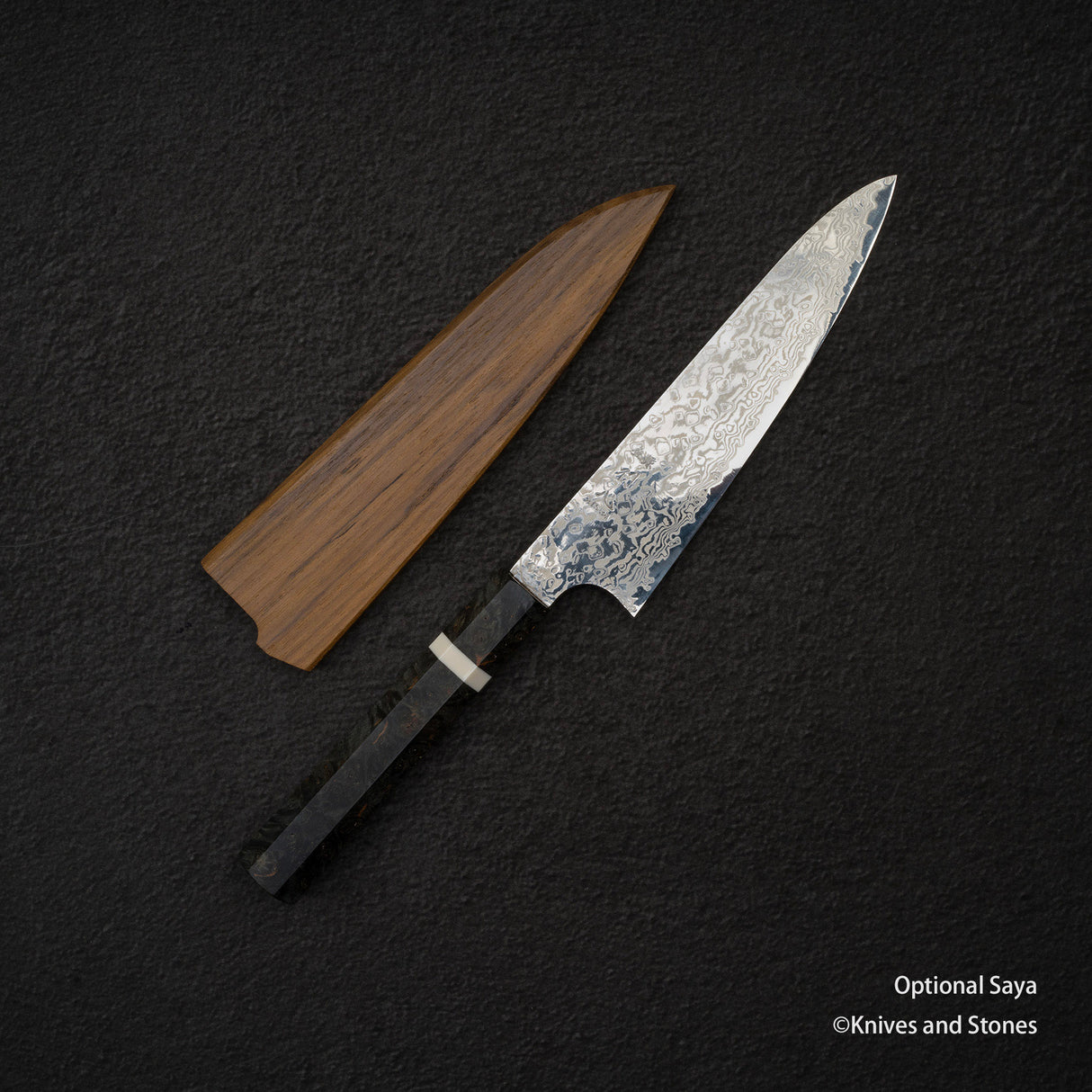 Hatsukokoro Ginga ATS34 Damascus Petty 150mm Dyed Birch