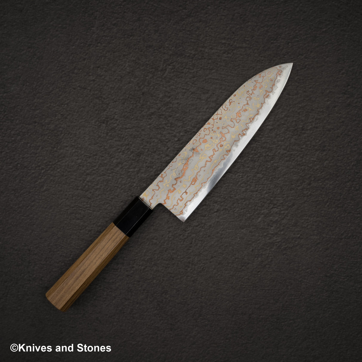 Hatsukokoro Hayabusa Blue 2 Rainbow Rainbow Damascus Santoku 180mm