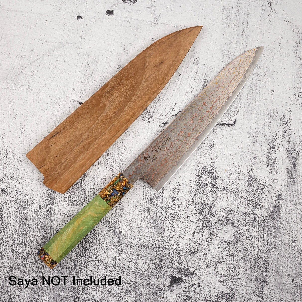 Hatsukokoro Kujaku V-Toku-2 Gyuto 210mm Rainbow Damascus Finish Green