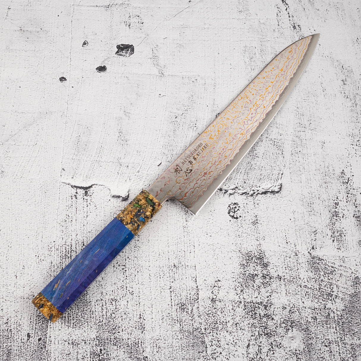 Hatsukokoro Kujaku V-Toku-2 Gyuto 210mm Rainbow Damascus Finish Purple