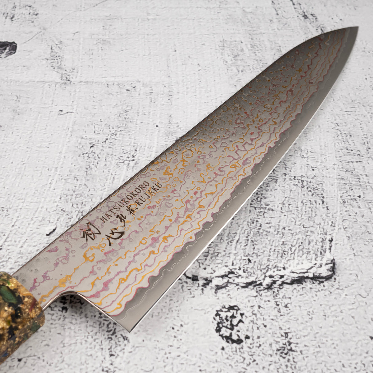 Hatsukokoro Kujaku V-Toku-2 Gyuto 210mm Rainbow Damascus Finish Purple