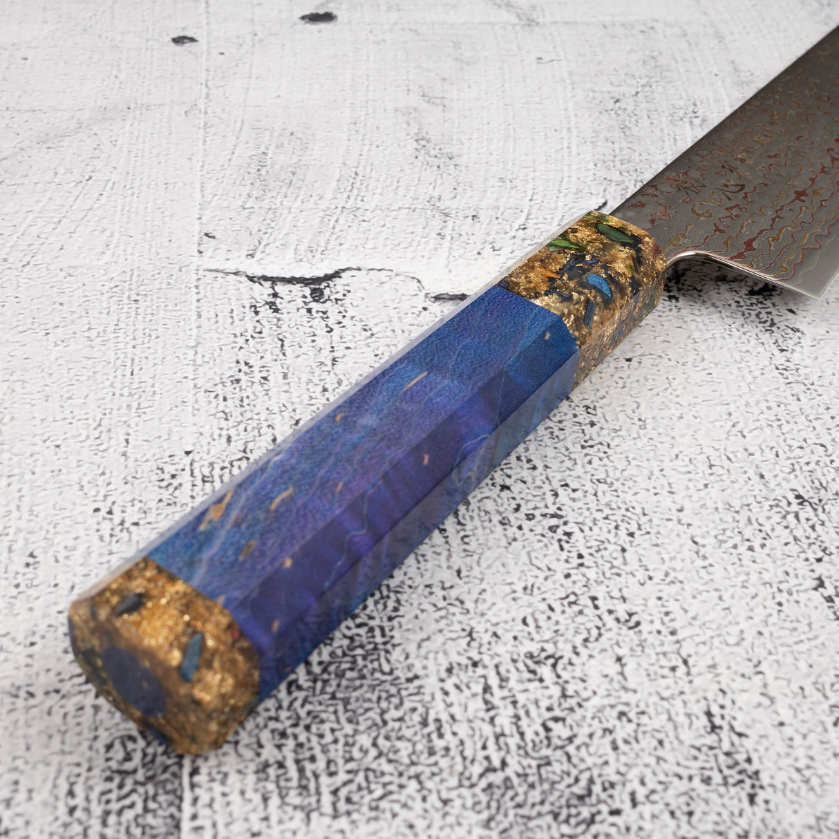 Hatsukokoro Kujaku V-Toku-2 Gyuto 210mm Rainbow Damascus Finish Purple