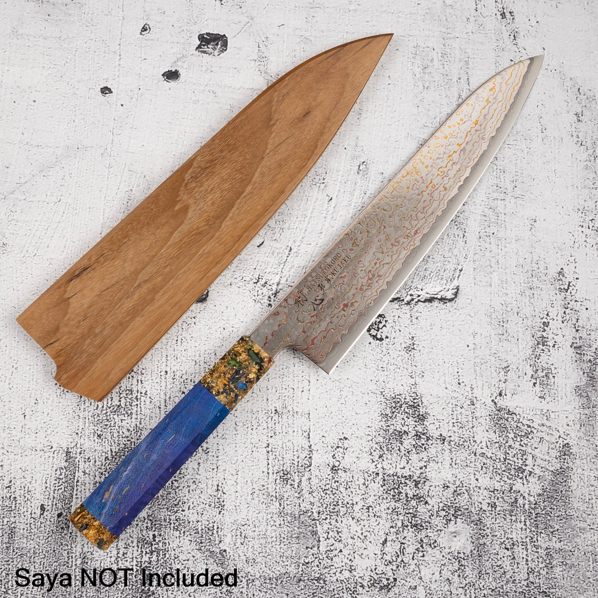 Hatsukokoro Kujaku V-Toku-2 Gyuto 210mm Rainbow Damascus Finish Purple