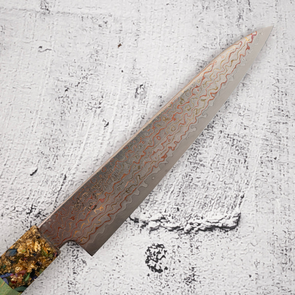 初心 孔雀 V-Toku-2 小刀 150mm 彩虹大馬士革紋 綠色