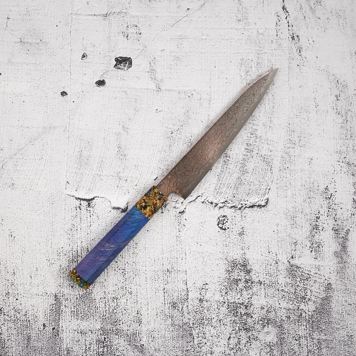 Hatsukokoro Kujaku V-Toku-2 Petty 150mm Rainbow Damascus Finish Purple