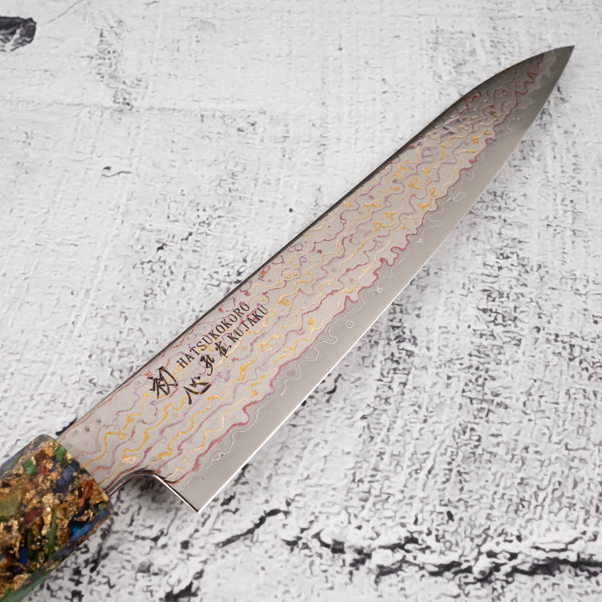 Hatsukokoro Kujaku V-Toku-2 Petty 150mm Rainbow Damascus Finish Purple