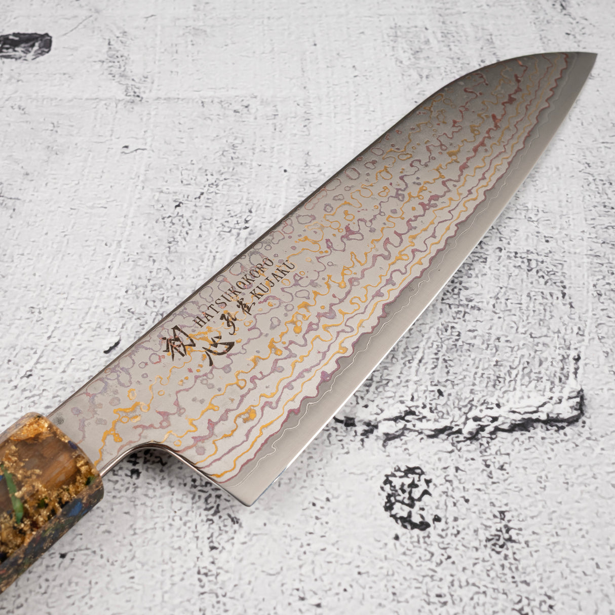 Hatsukokoro Kujaku V-Toku-2 Santoku 180mm Rainbow Damascus Finish