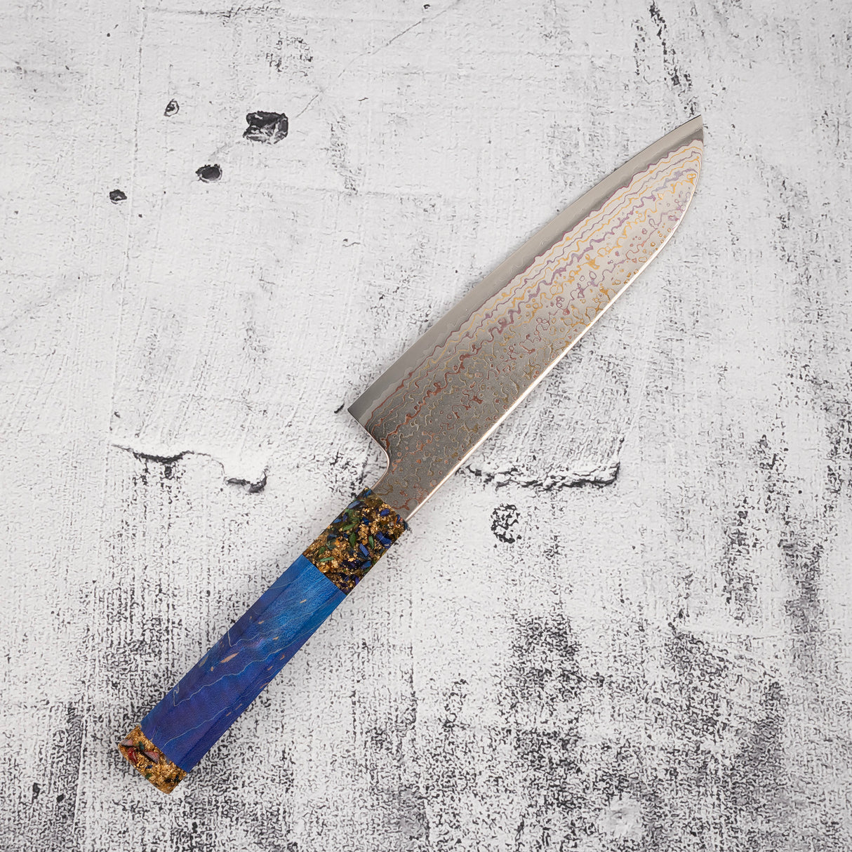Hatsukokoro Kujaku V-Toku-2 Santoku 180mm Rainbow Damascus Finish