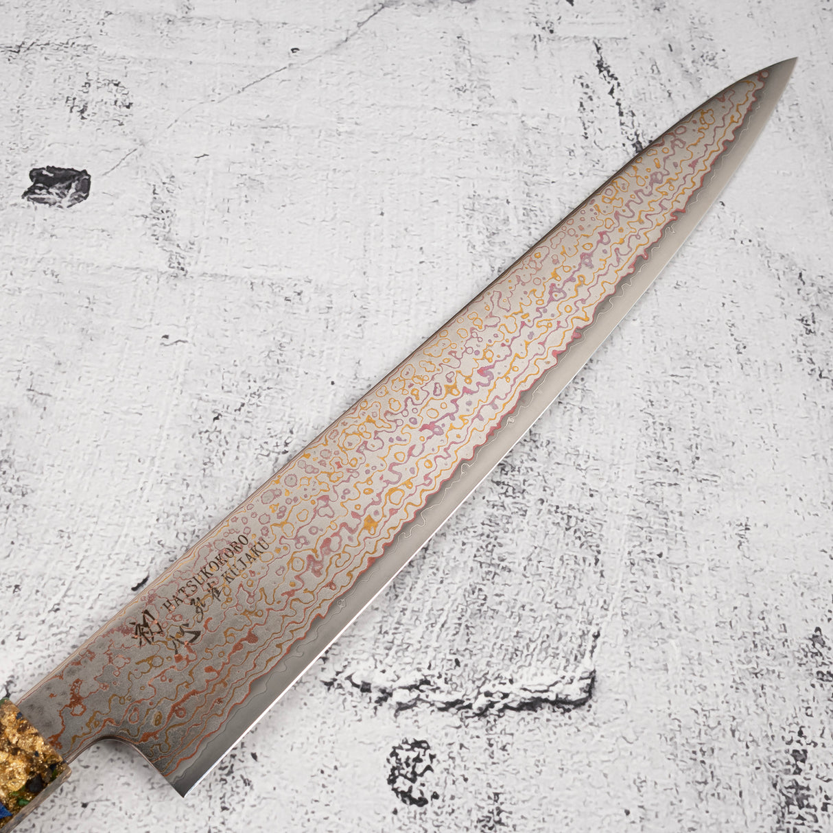 Hatsukokoro Kujaku V-Toku-2 Sujihiki 270mm Rainbow Damascus Finish Purple