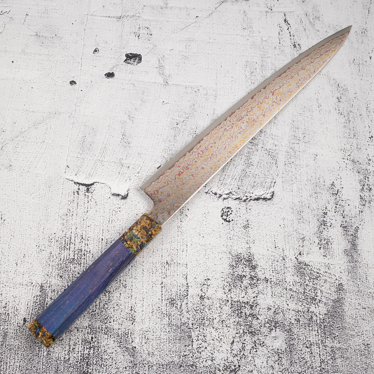 Hatsukokoro Kujaku V-Toku-2 Sujihiki 270mm Rainbow Damascus Finish Purple