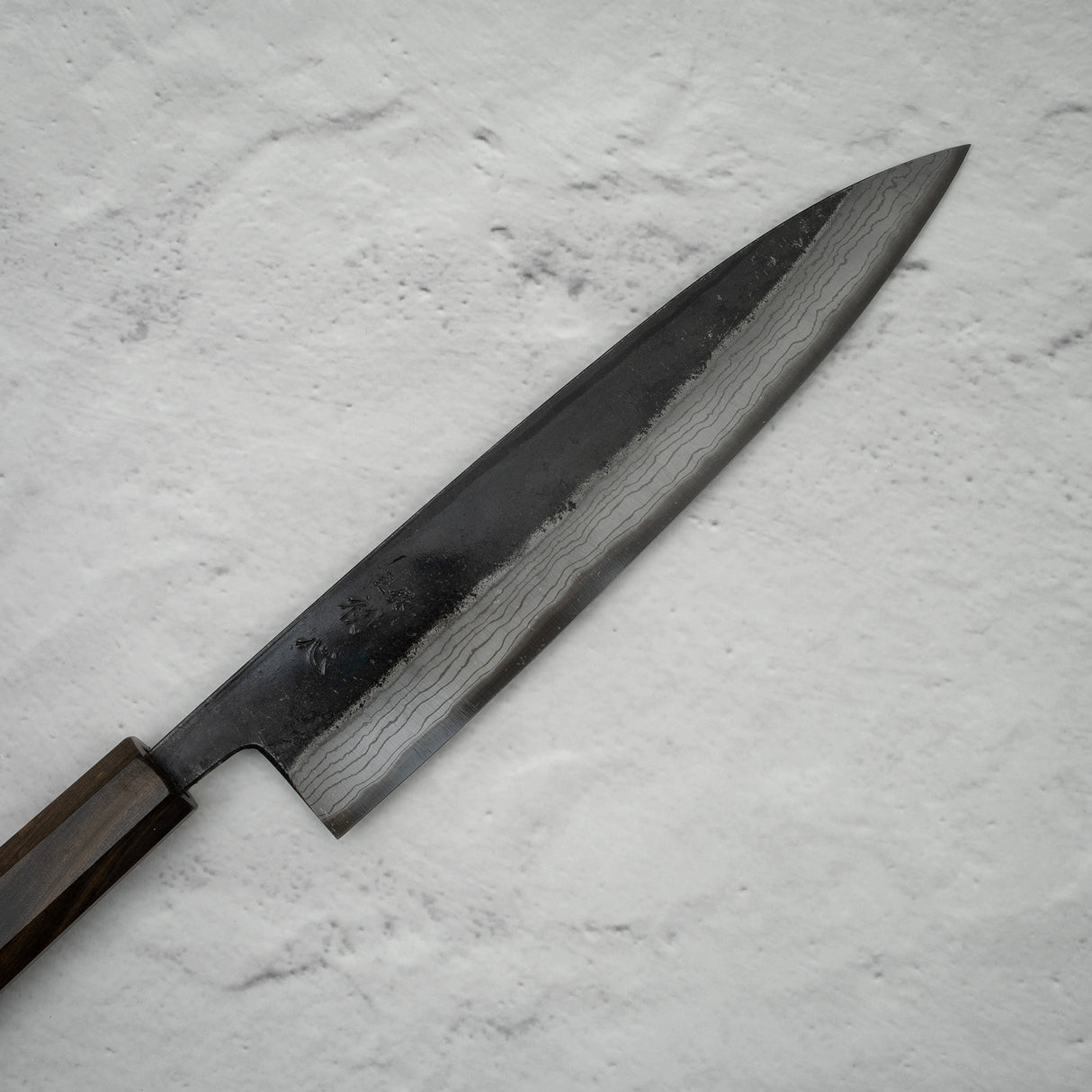 Hatsukokoro Kumokage Blue 2 Kurouchi Damascus Gyuto 240mm Black Chacate Handle