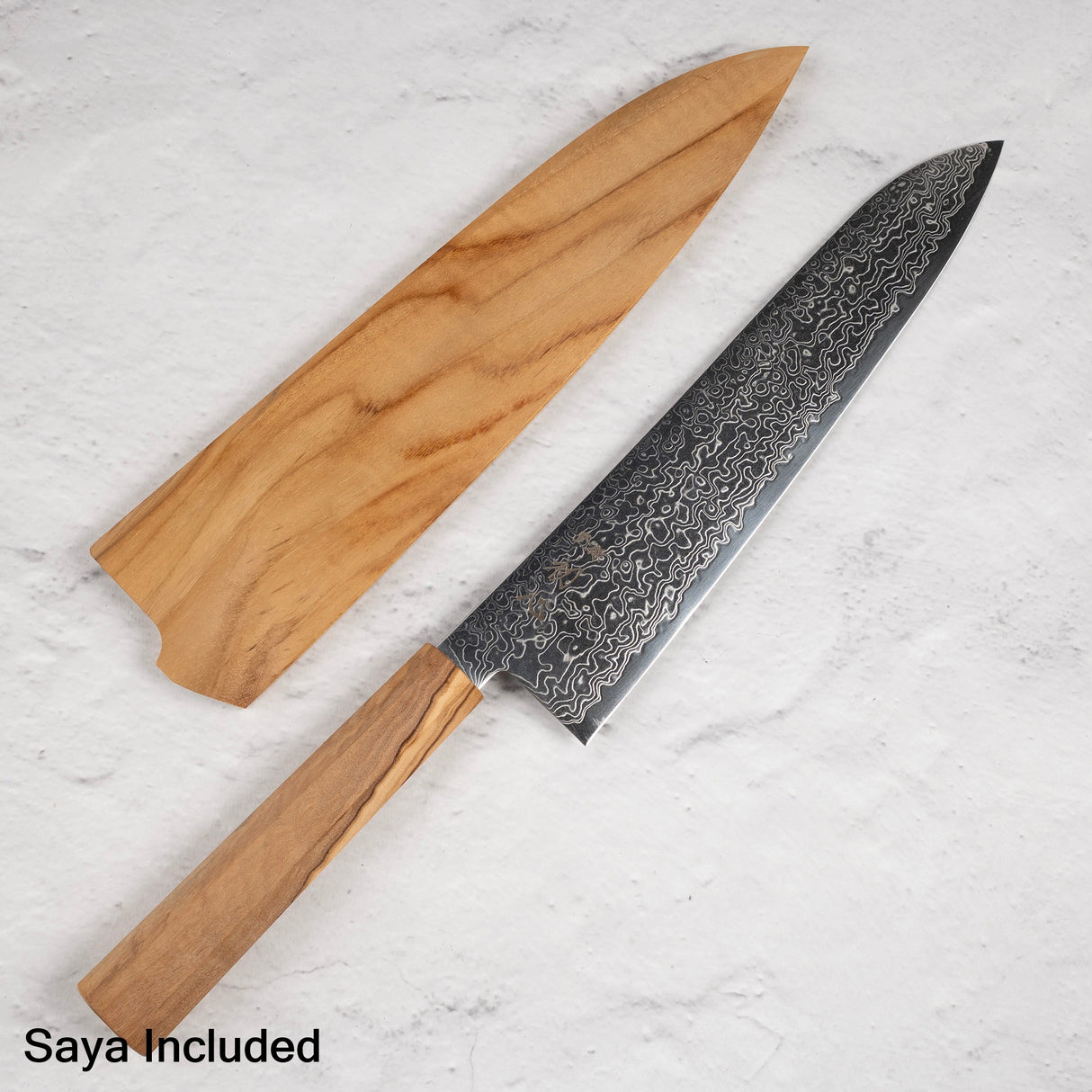 Hatsukokoro Ryuhyo SG2 Damascus Gyuto 240mm Saya Included, Olivewood Handle