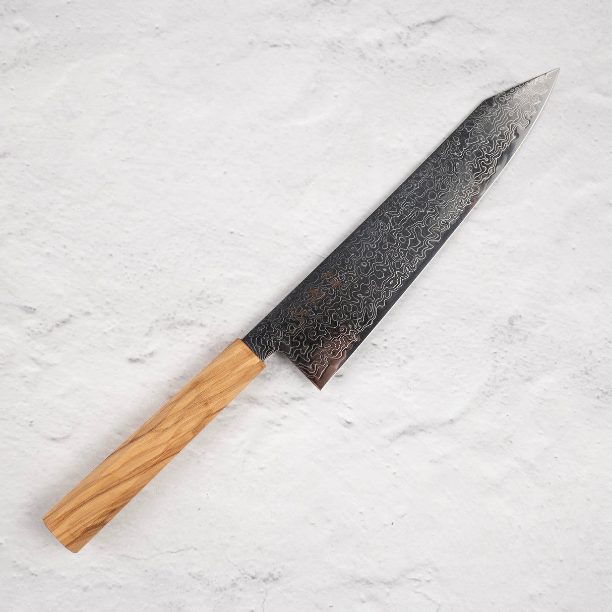 Hatsukokoro Ryuhyo SG2 Damascus K tip Gyuto 210mm Saya Included, Olivewood Handle