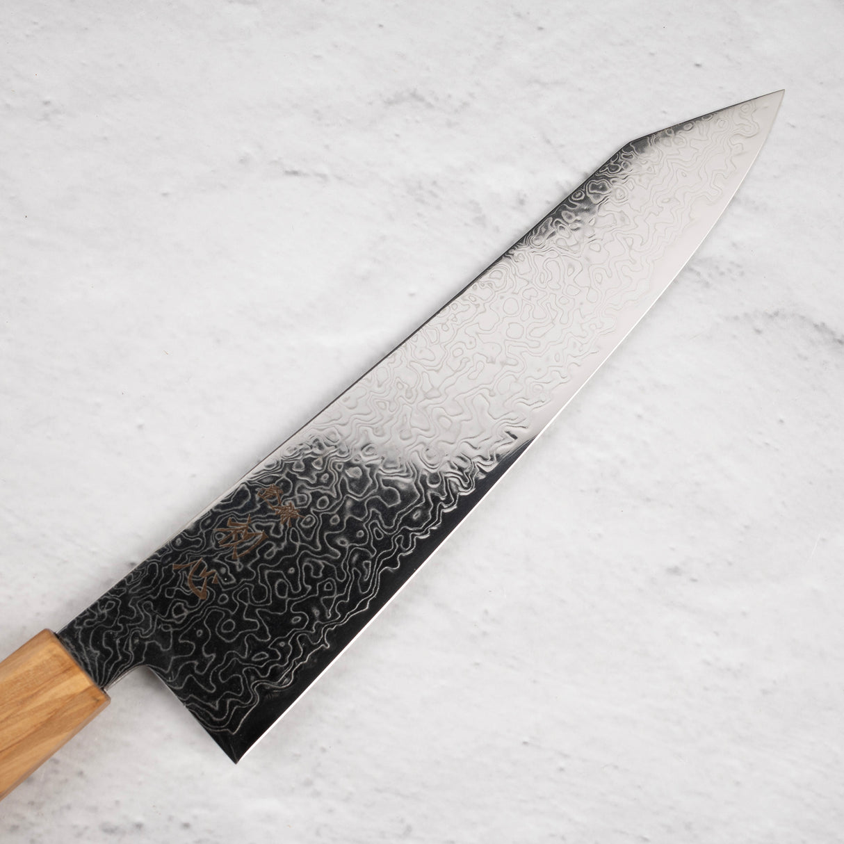 Hatsukokoro Ryuhyo SG2 Damascus K tip Gyuto 210mm Saya Included, Olivewood Handle