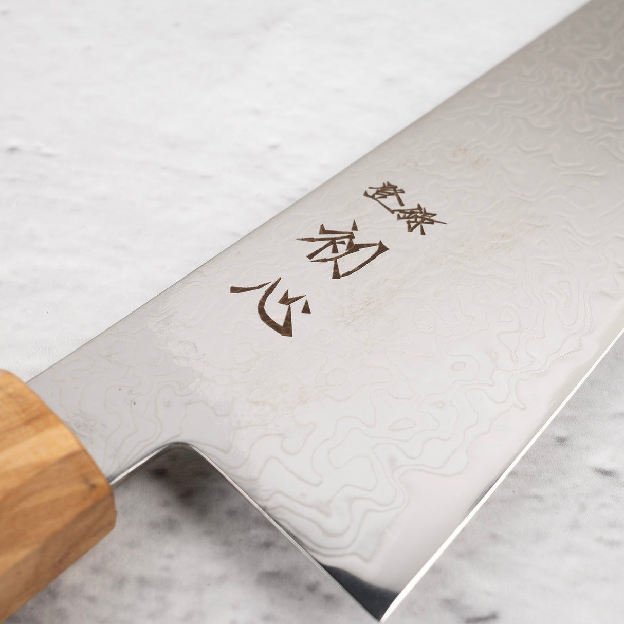 Hatsukokoro Ryuhyo SG2 Damascus K tip Gyuto 210mm Saya Included, Olivewood Handle