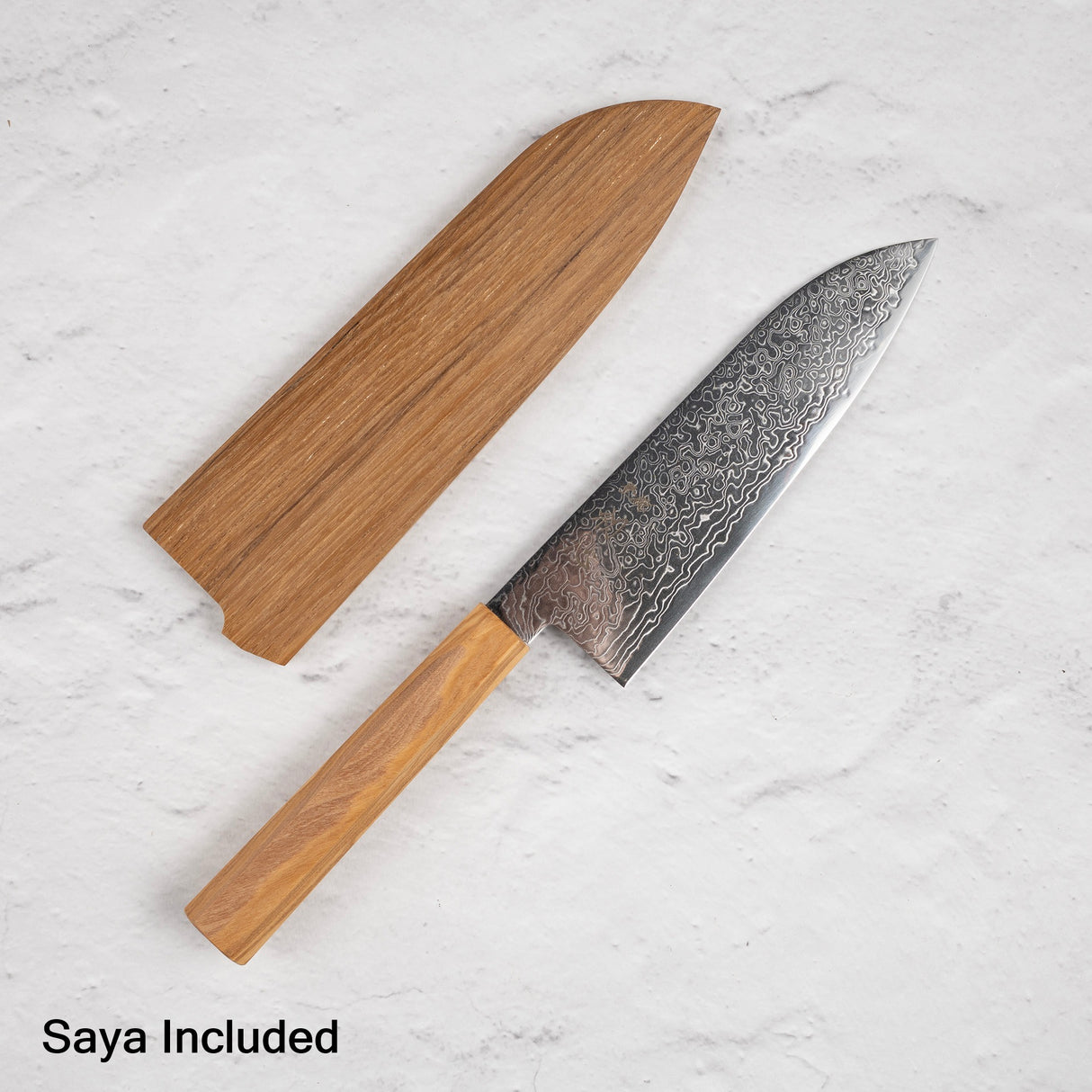 Hatsukokoro Ryuhyo SG2 Damascus Santoku 180mm Saya Included, Olivewood Handle