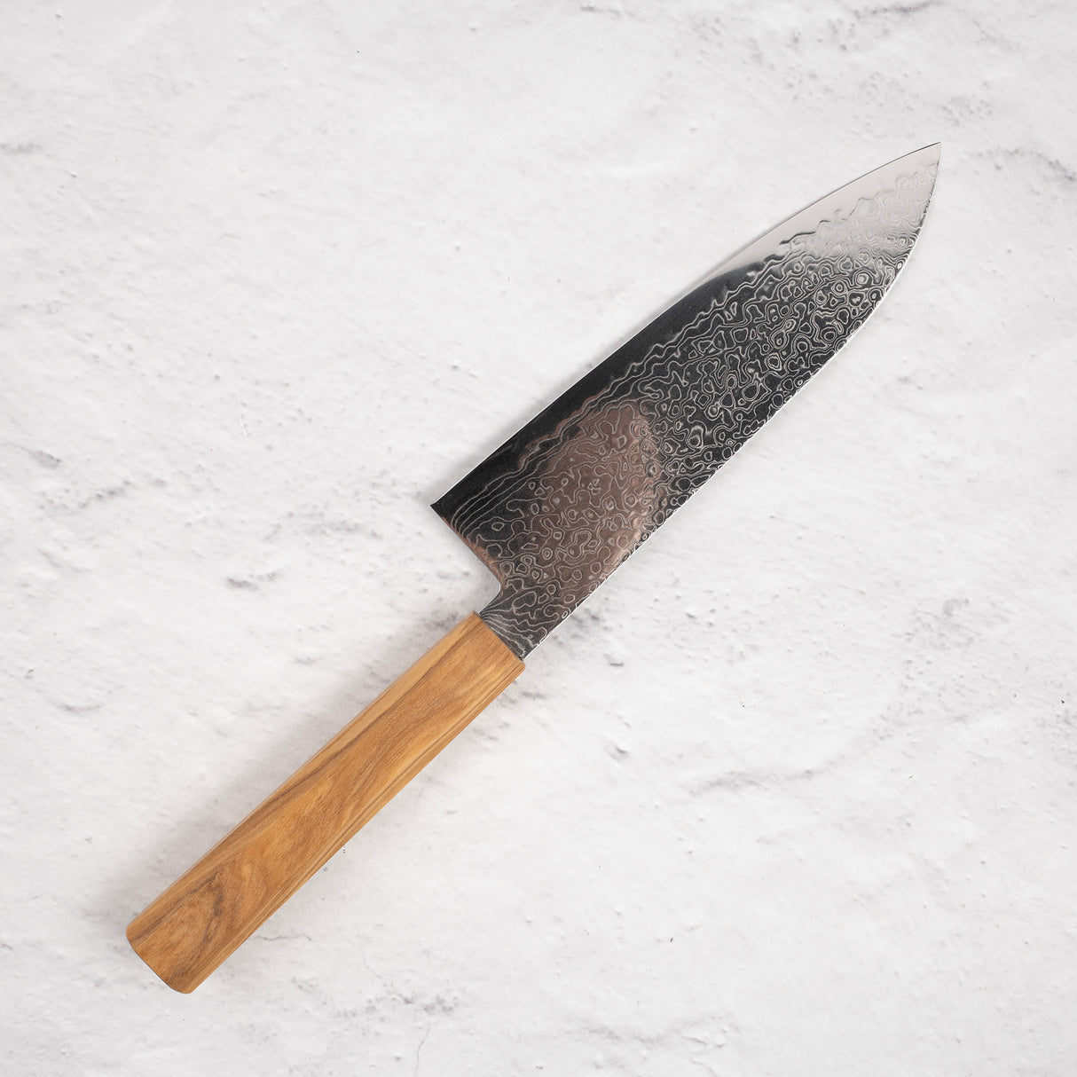 Hatsukokoro Ryuhyo SG2 Damascus Santoku 180mm Saya Included, Olivewood Handle