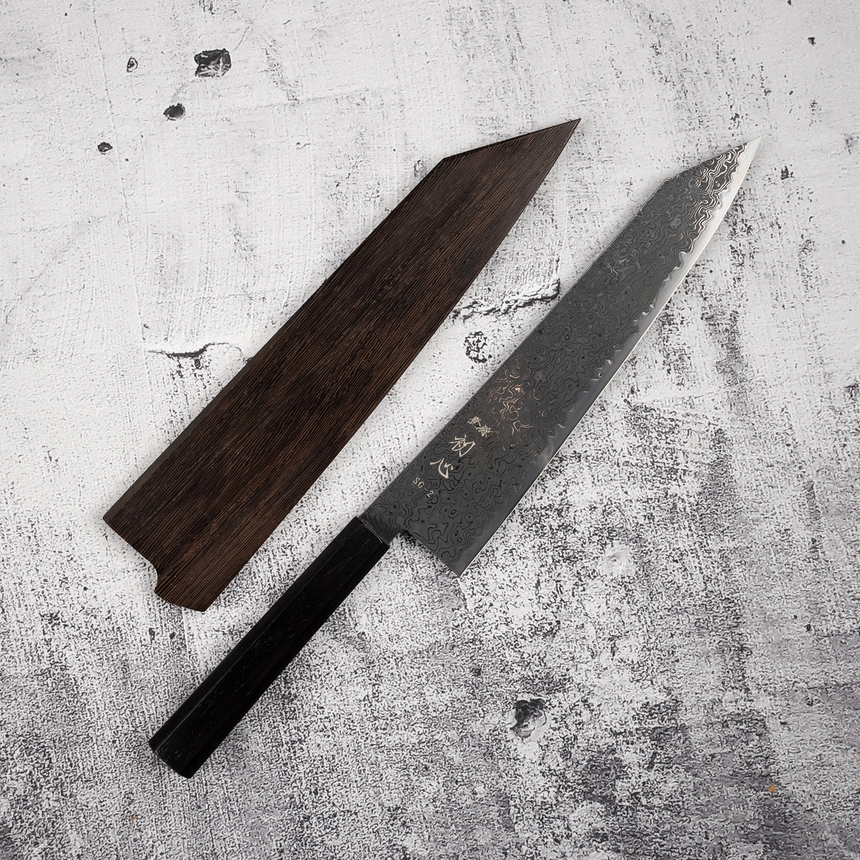 Hatsukokoro Ryuhyo SG2 Black Damascus K-tip Gyuto 240mm Ebony