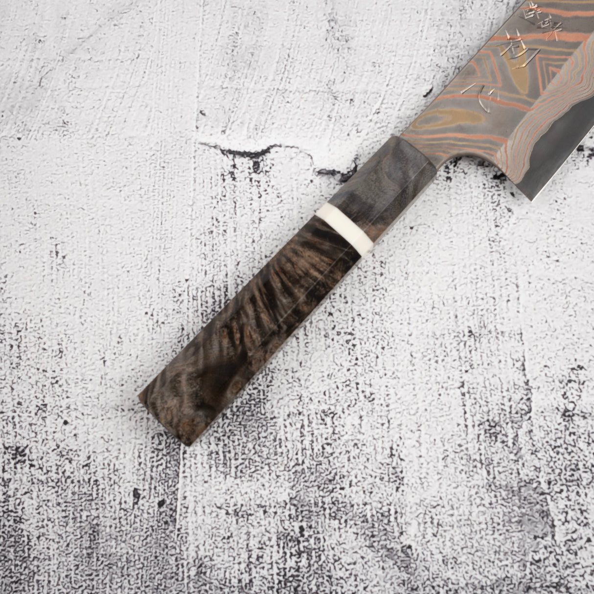 Hatsukokoro x Nigara Irodori Blue 2 Rainbow Damascus Santoku 180mm