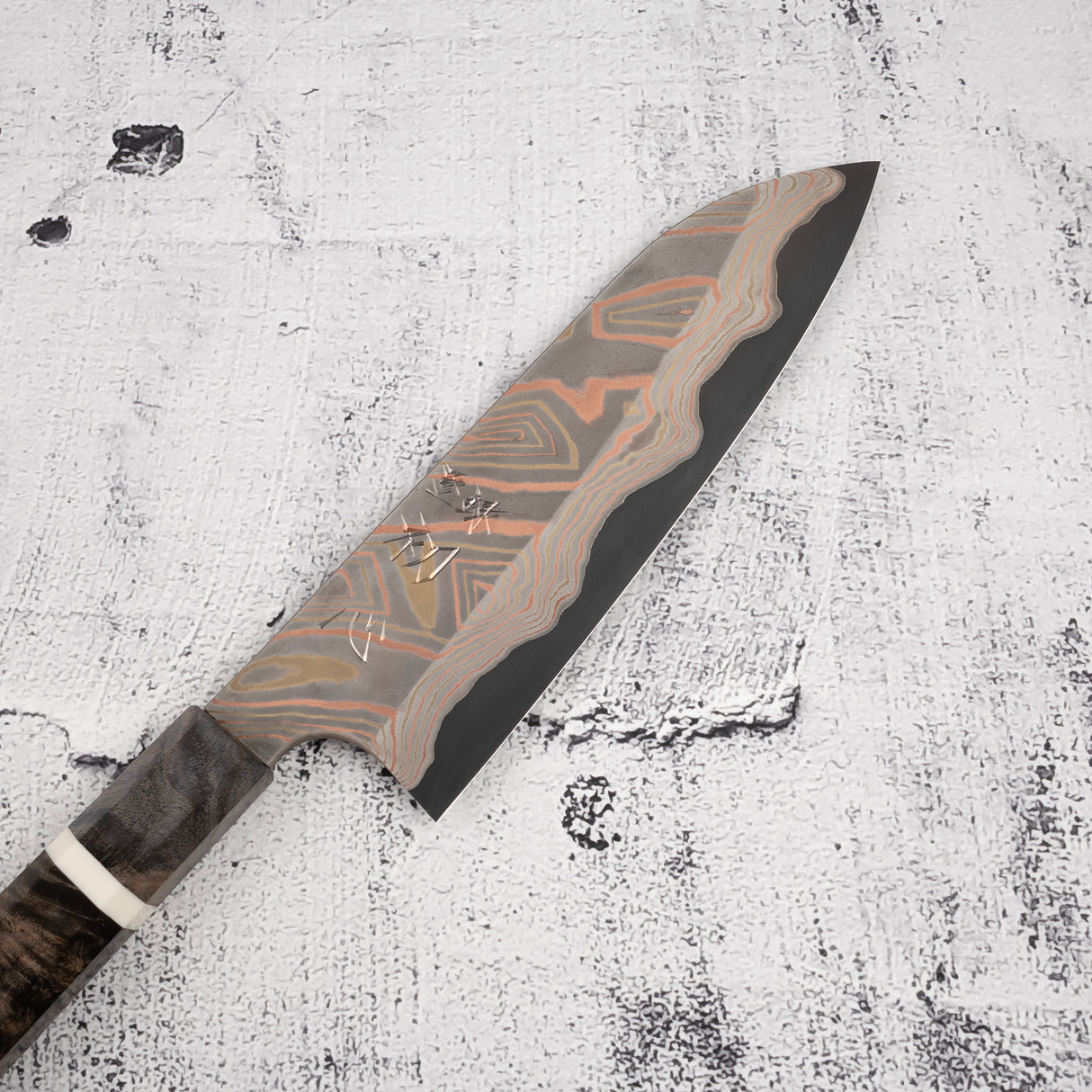 Hatsukokoro x Nigara Irodori Blue 2 Rainbow Damascus Santoku 180mm