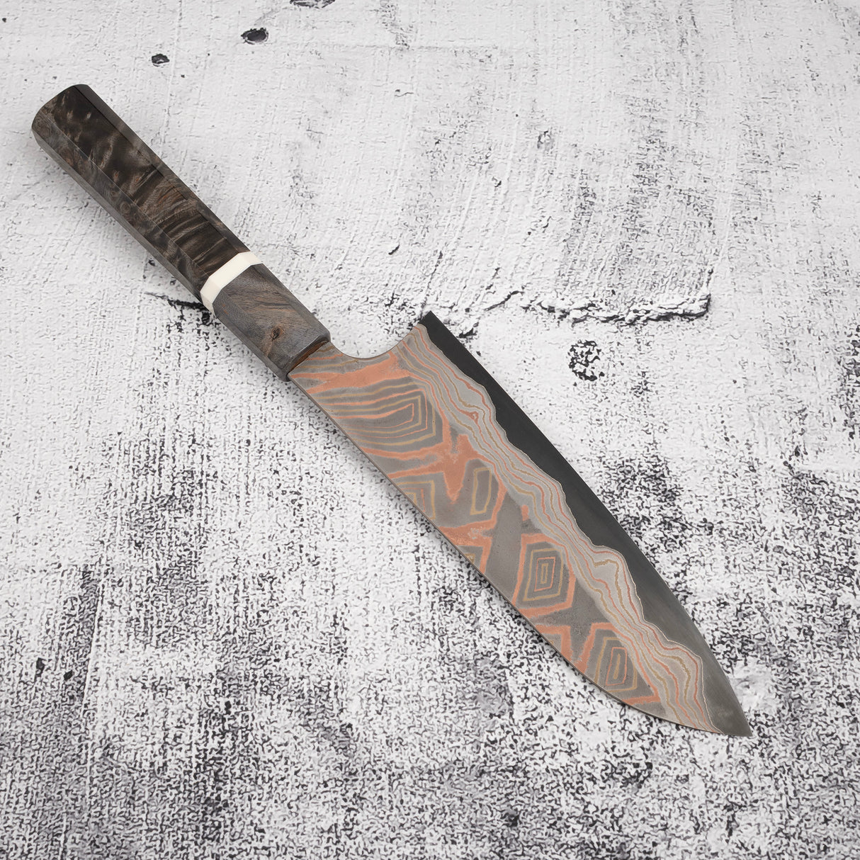 Hatsukokoro x Nigara Irodori Blue 2 Rainbow Damascus Santoku 180mm