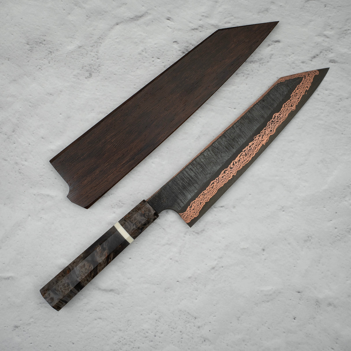 Hatsukokoro x Nigara Yorokobi SLD Copper Tsuchime Damascus K tip Gyuto 240mm with Saya