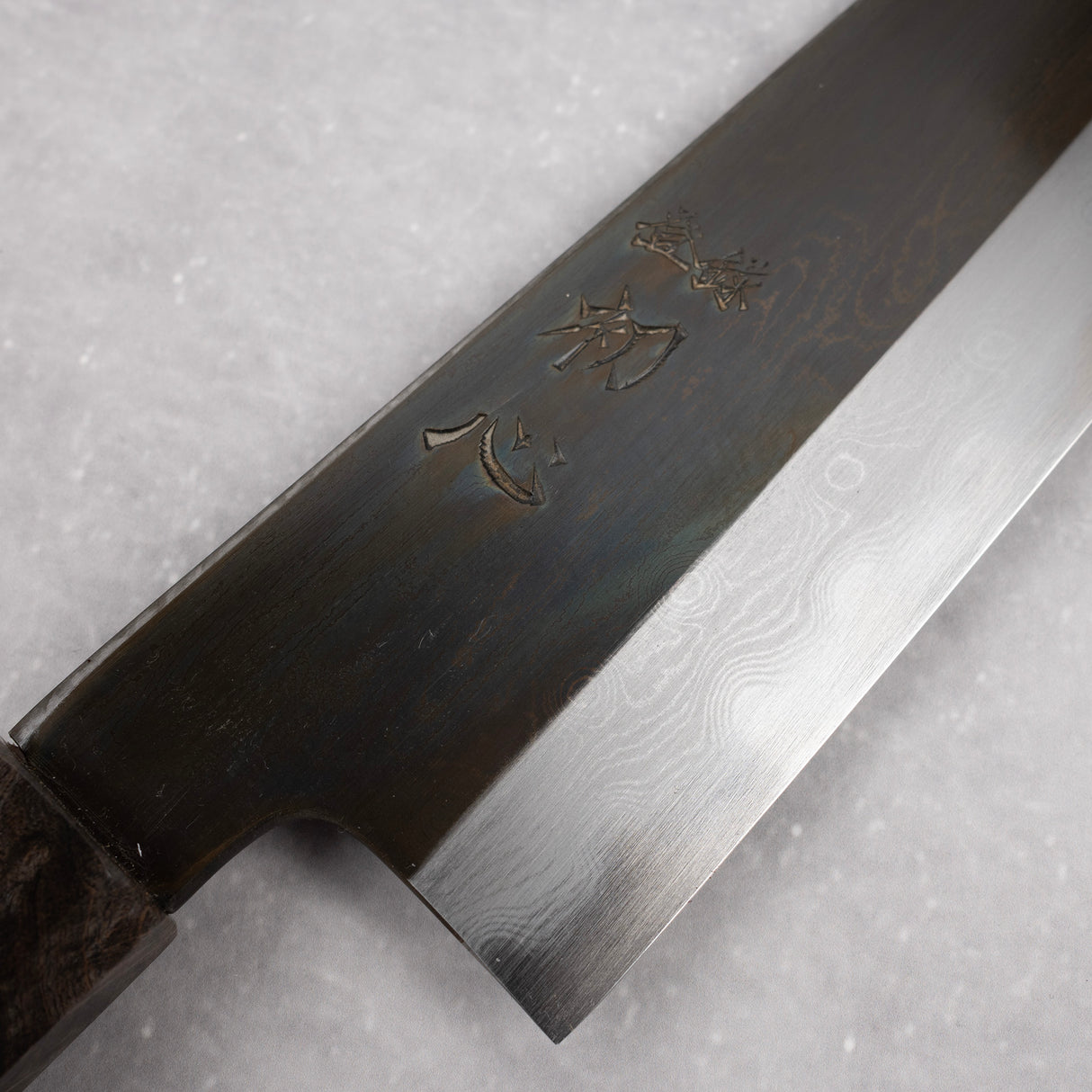 Hatsukokoro x Satoshi Nakagawa Blue 1 Etched Black Damascus K tip Gyuto 210mm