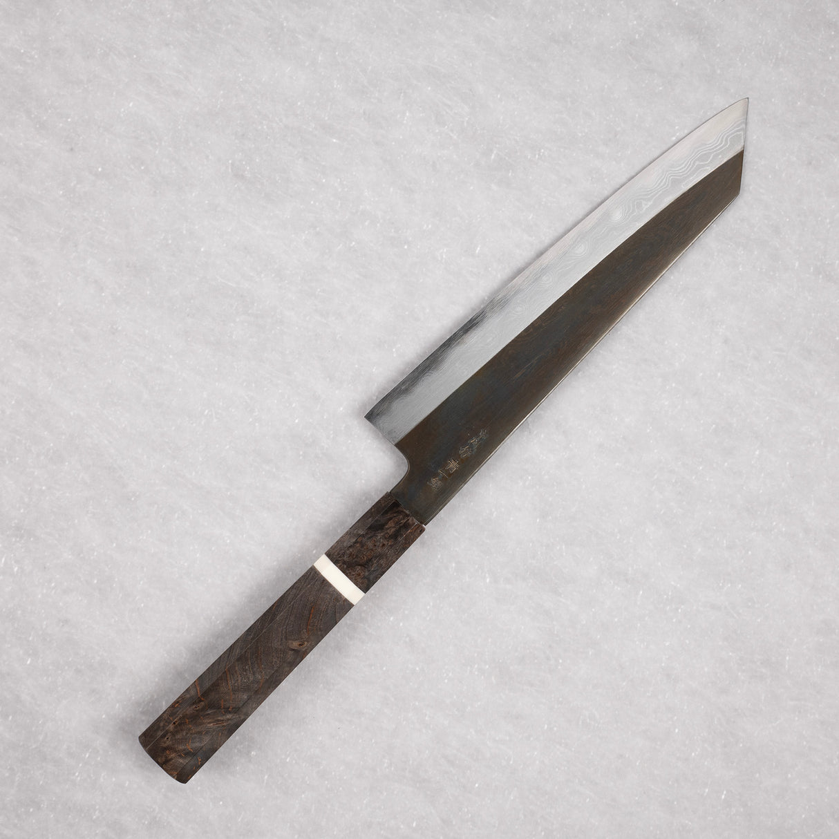 Hatsukokoro x Satoshi Nakagawa Blue 1 Etched Black Damascus K tip Gyuto 210mm