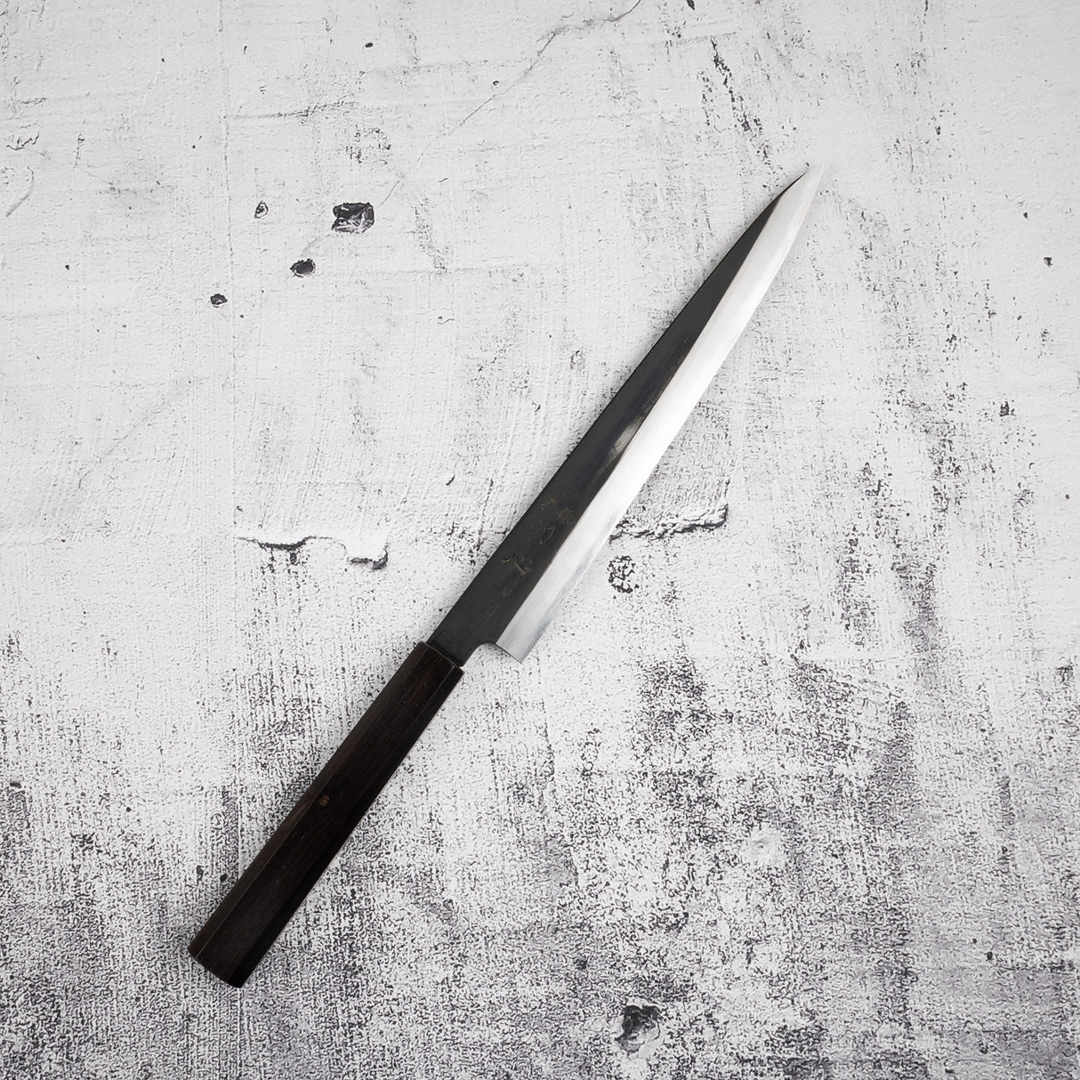 Nakagawa Blue 1 KU Damascus Sujihiki 240mm Etched Black Ebony by Hatsukokoro