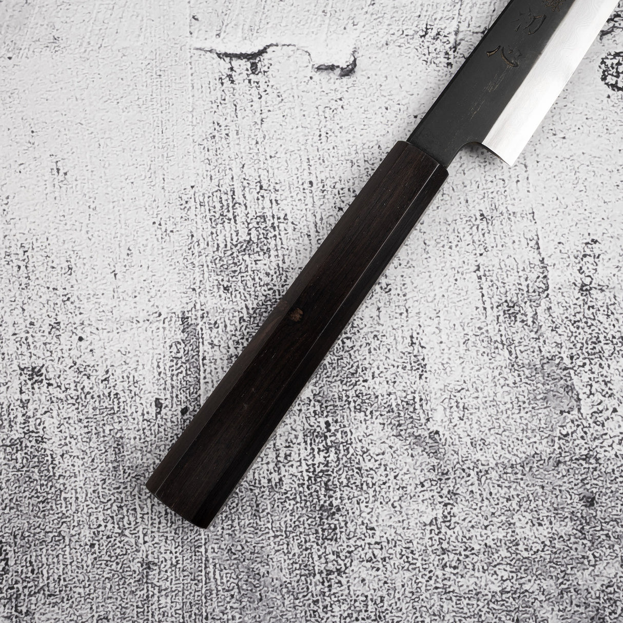 Nakagawa Blue 1 KU Damascus Sujihiki 240mm Etched Black Ebony by Hatsukokoro