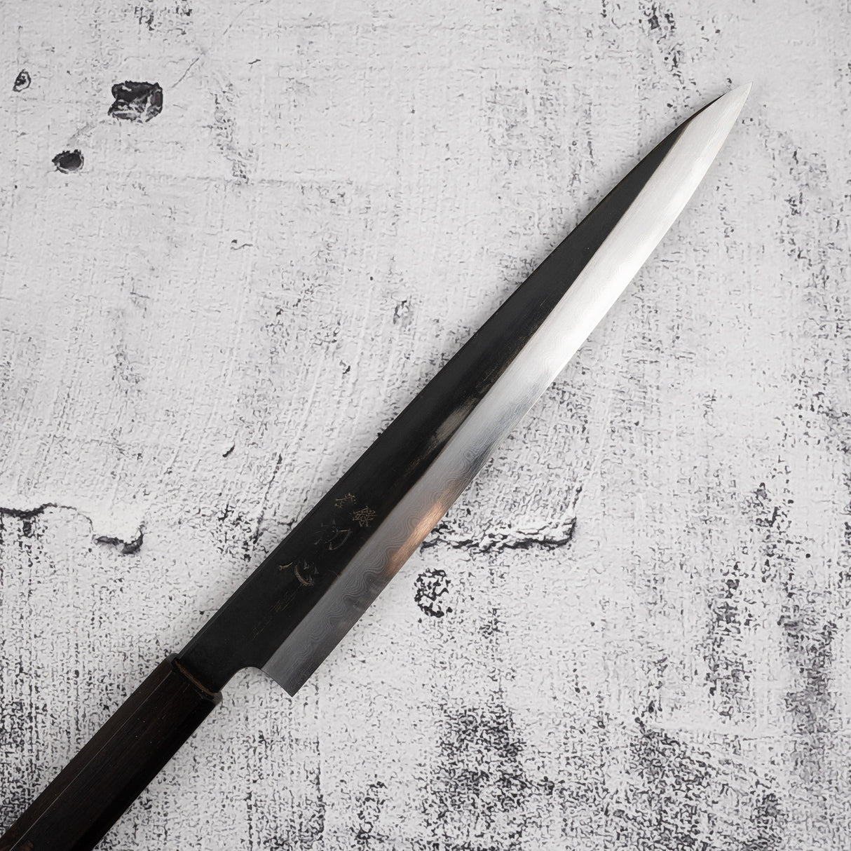 Nakagawa Blue 1 KU Damascus Sujihiki 240mm Etched Black Ebony by Hatsukokoro