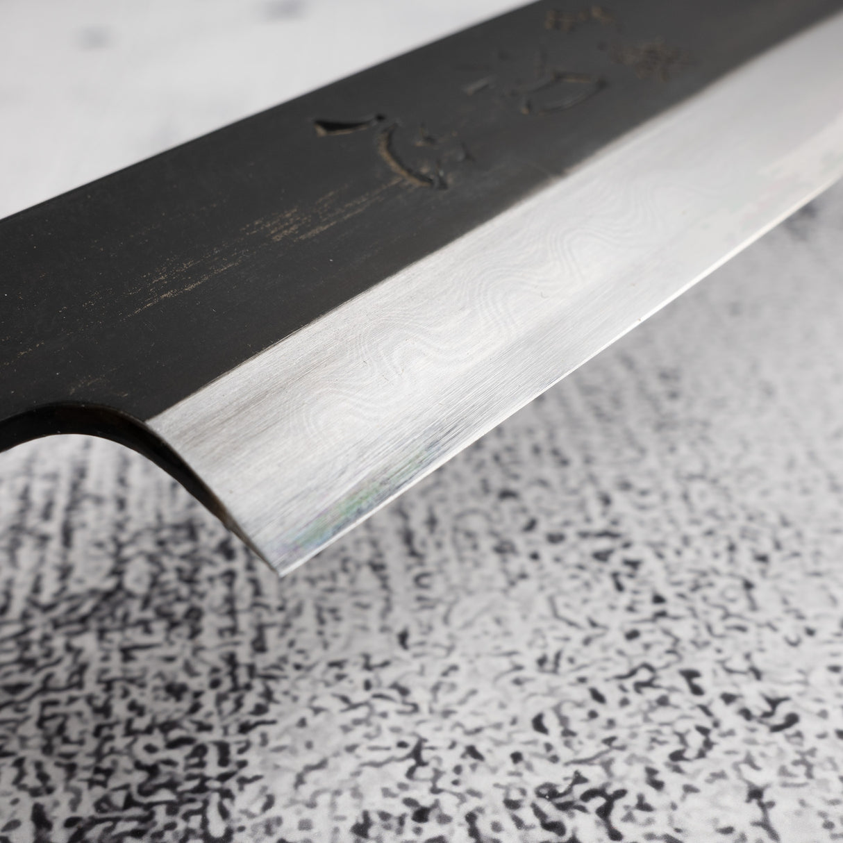 Nakagawa Blue 1 KU Damascus Sujihiki 240mm Etched Black Ebony by Hatsukokoro