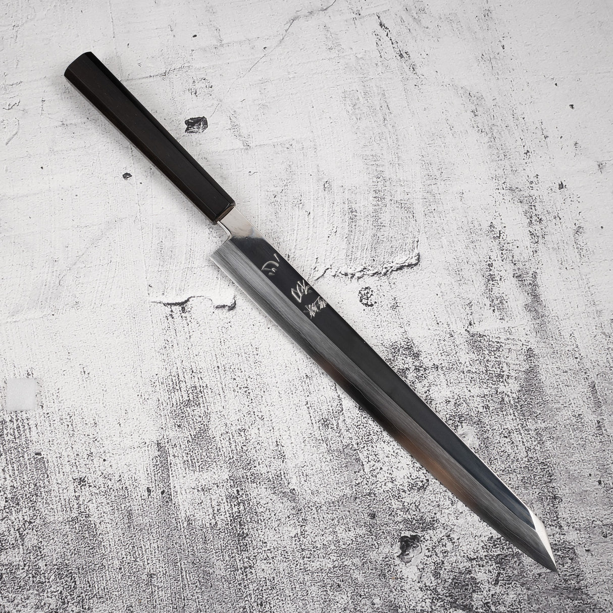 中川 銀三 牛刀尖柳刃 330mm 鏡面拋光 烏木柄