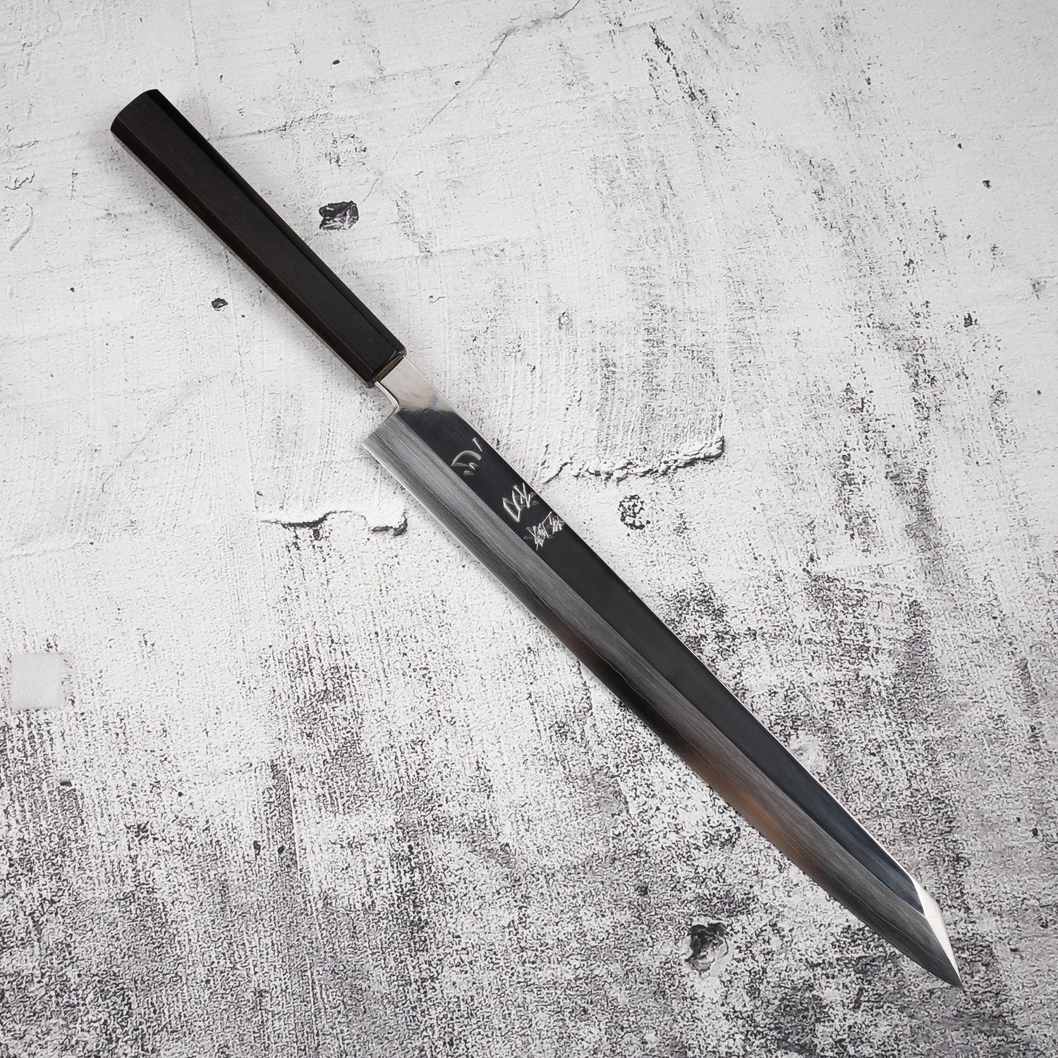 中川 銀三 牛刀尖柳刃 330mm 鏡面拋光 烏木柄