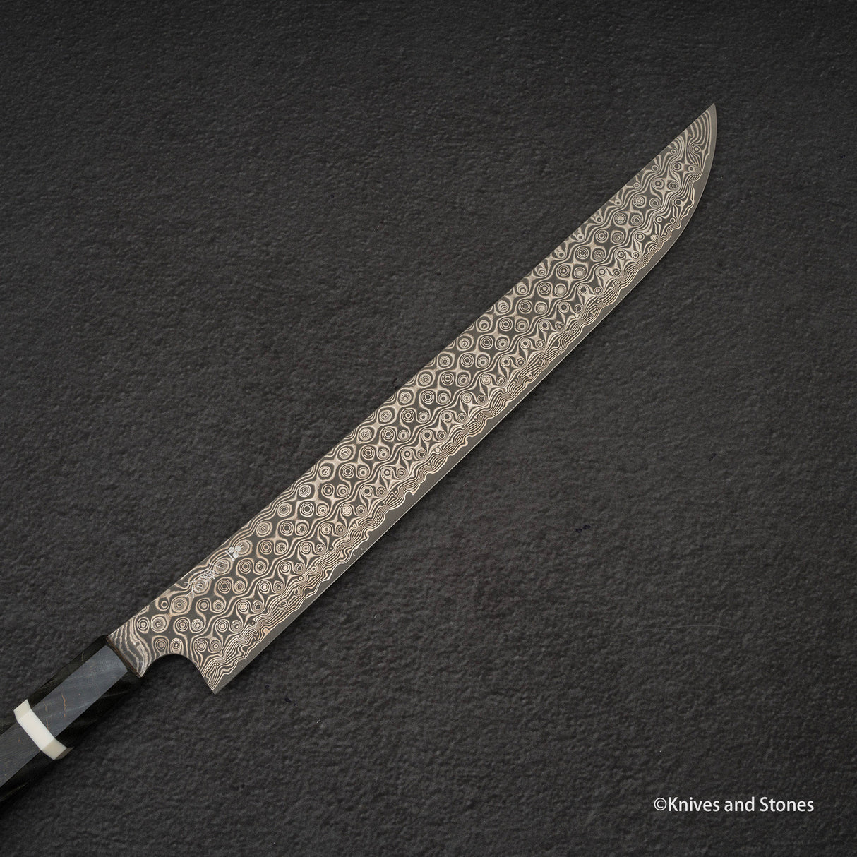 Nigara Anmon SG2 Raindrop Damascus Sakimaru Sujihiki 300mm