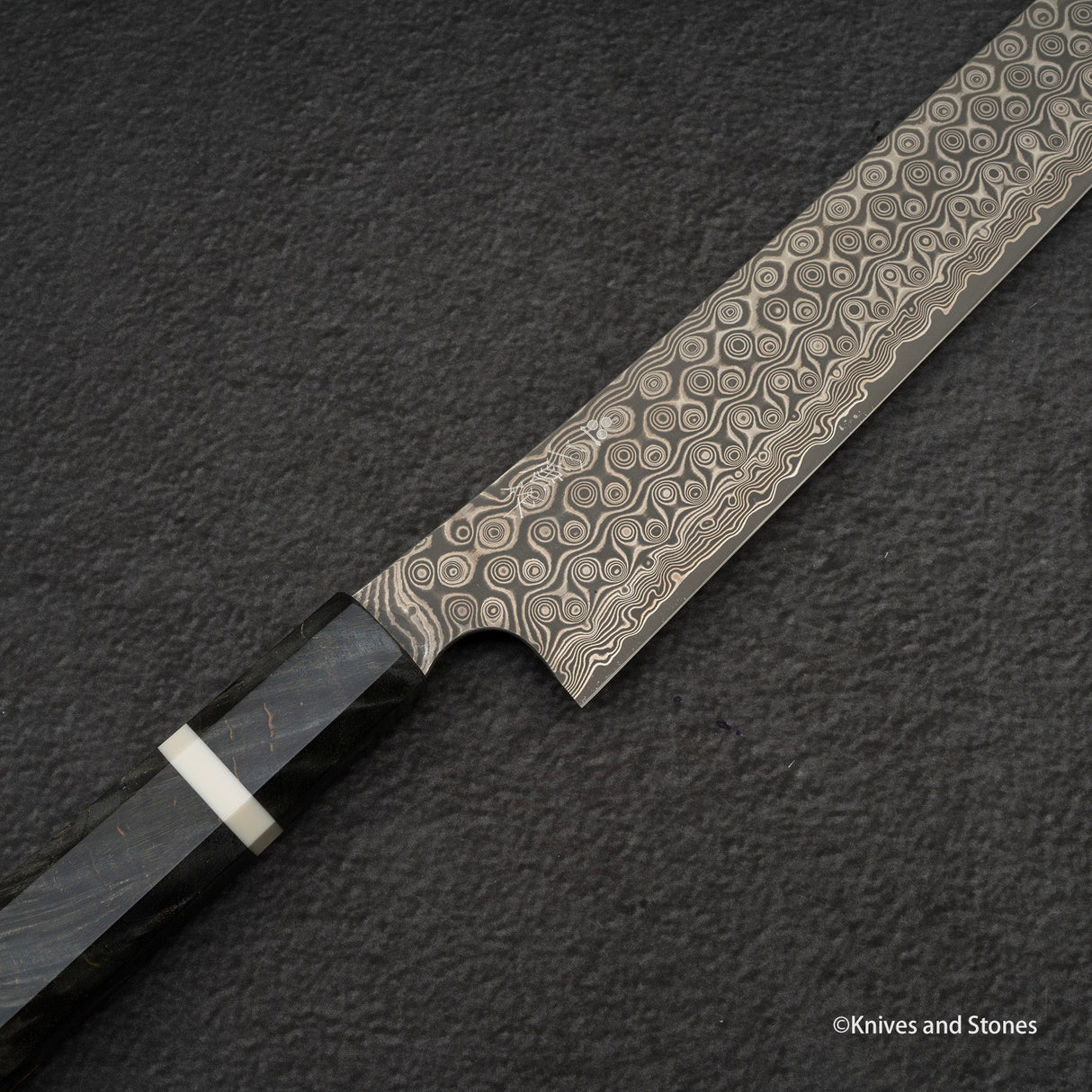 Nigara Anmon SG2 Raindrop Damascus Sakimaru Sujihiki 300mm