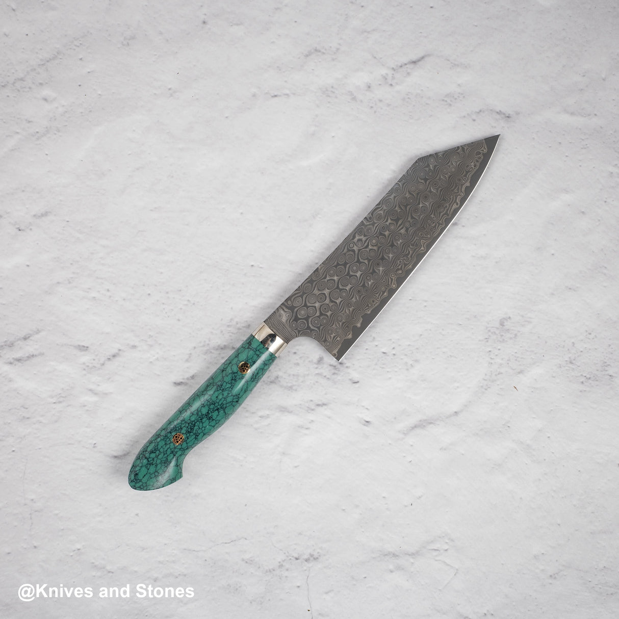 Nigara Anmon (暗紋) SG2 Raindrop Damascus Bunka 180mm Western Green Turquosie