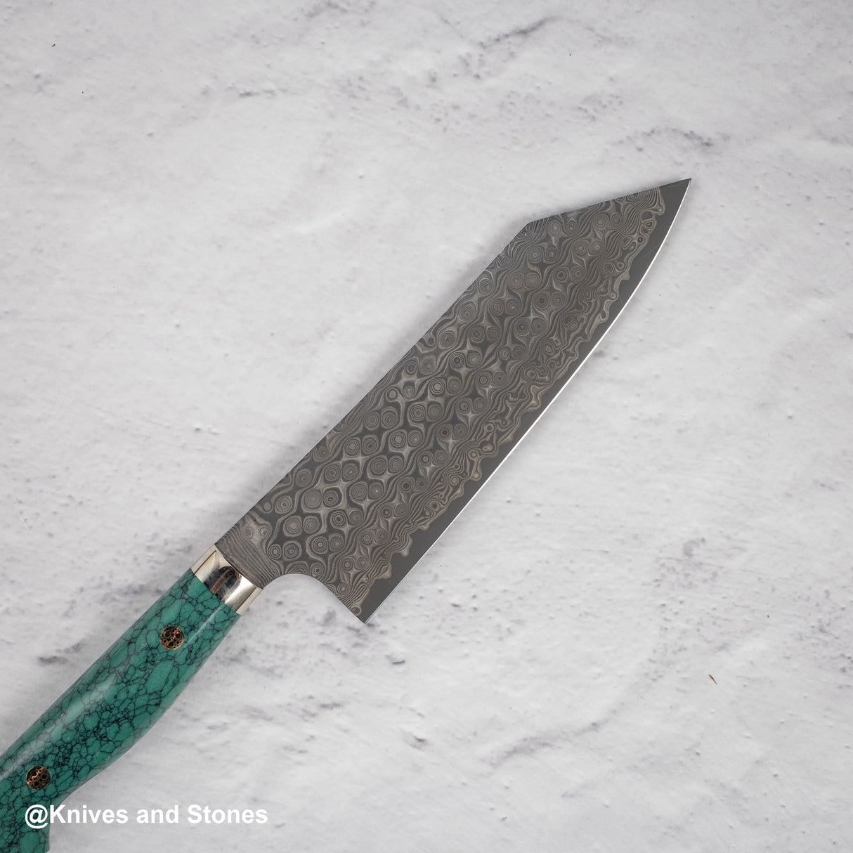Nigara Anmon (暗紋) SG2 Raindrop Damascus Bunka 180mm Western Green Turquosie
